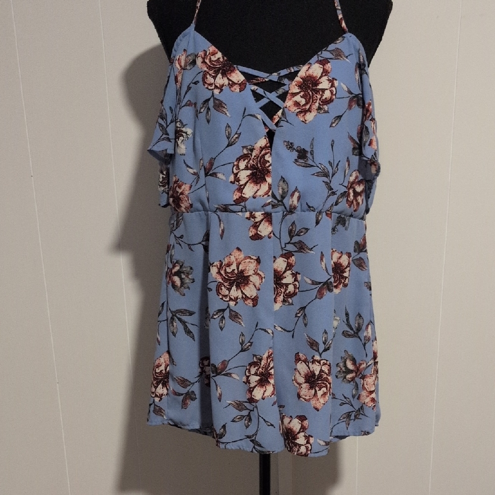Floral Print Blue Jumpsuit